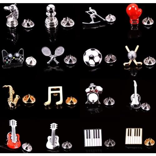 Fashion Brooch Football golf Drum pistol Saxophone chess Gold Silvery brooches Lapel Pin For Men accessories jewelry wholesale
