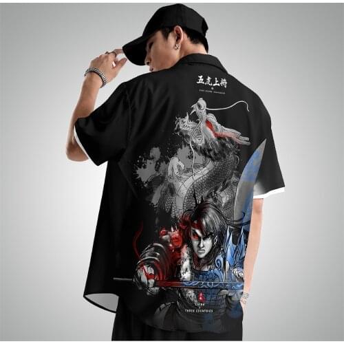 Summer Men Blouses Black Dragon Print Shirts Men Clothes Vintage Tops Shirt Blouse Plus Size 6XL