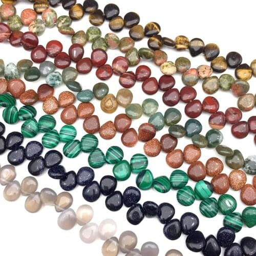 Natural Stone Agates Crystal 10x12mm Flat Water Drop Beads DIY Jewelry Accessories Transverse hole Stone Beads One Strand 32pcs