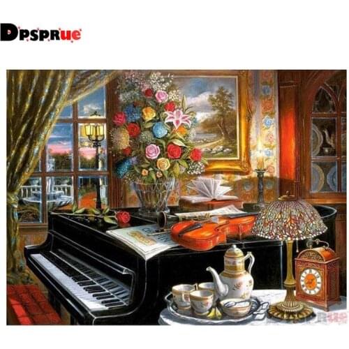 Dpsprue Full Square/Round Diamond Painting Cross Stitch Piano scenery 3D Embroidery DIY 5D Moasic Home Decor Gift SA21