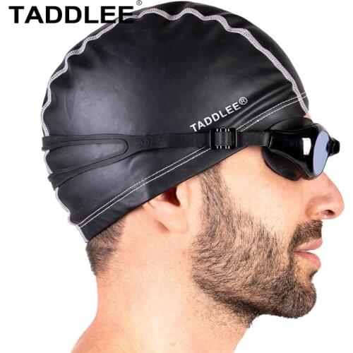 Taddlee Brand Swimming Cap Men Silicone Lycra Swim Hat Pool PU Fabric Swim Hat Waterproof Adult Swim Wear Accessories large size