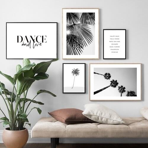 Nordic Palm Tree Leaves Canvas Painting Black White Posters And Prints Dance Letters Wall Pictures For Living Room Decor