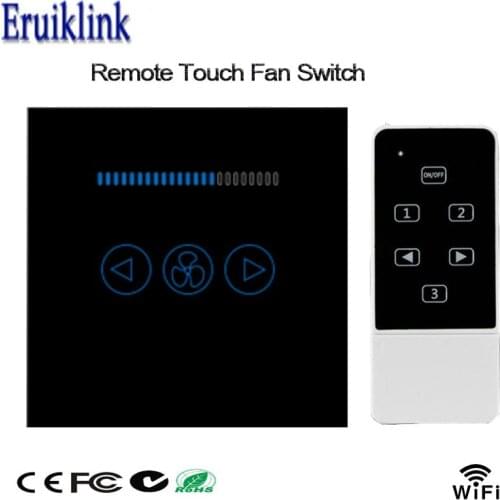 UK Standard 600W LED Fan Switch,Crystal Glass Panel Touch Wall Switch,Smart Home 433mhz RF Switch Works With Broadlink Rm Pro
