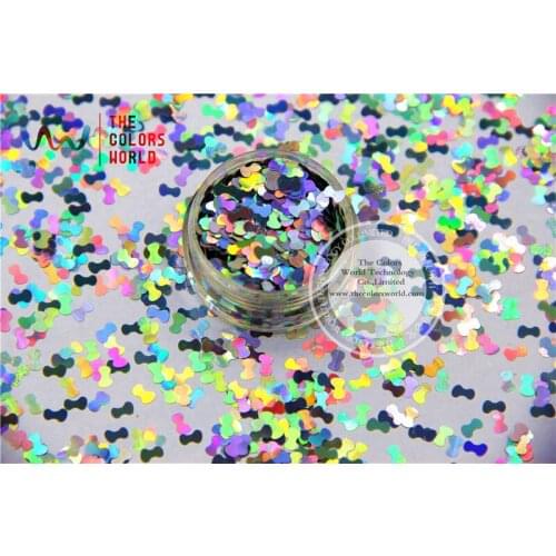 TCA100 laser holographic Silver color Bow Tie shape 5mm Size Glitter paillette spangles for Nail Art and DIY supplies