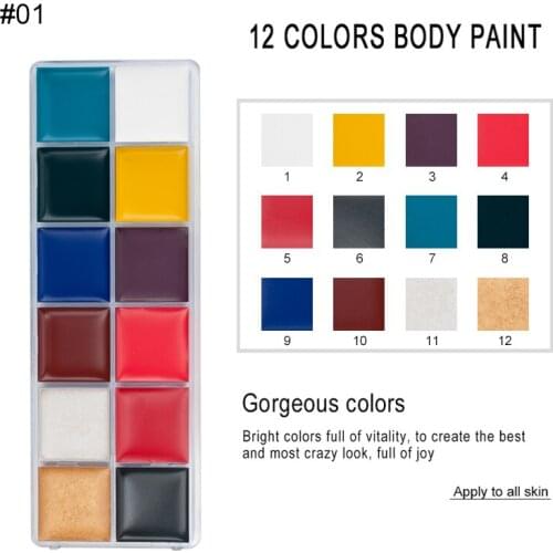 VERONNI 12 Color Body Art Paint Party Festival Halloween Cosplay Makeup Kids Face Paint 42g