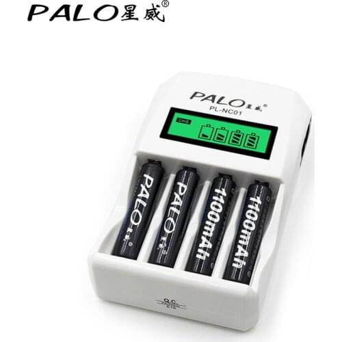 PALO LCD display Battery Charger smart AA battery Charger For AA/AAA/Ni-MH/Ni-Cd Rechargeable Batteries+4pcs AAA 1.2V Battery