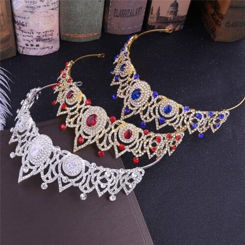 Mamojko Wholesale 3 Colors Vintage Baroque Queen King Tiara And Crown Hair Jewelry Crystal Rhinestone Women Bride Wedding Tiaras