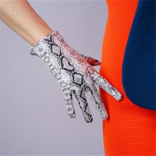 Snakeskin Gloves 21cm Short Style Patent Leather Emulation Leather Bright Leather Animal Python Snake Silver Snake Female WPU108