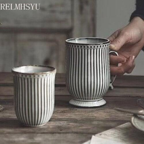 1PC RELMHSYU Japanese Style Retro Ceramic Household Milk Coffee Office Drinking Breakfast Cup Drinkware