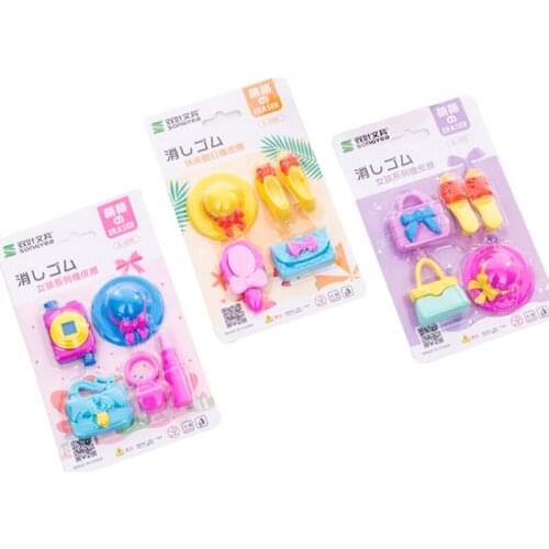 28packs/lot Kawaii Girl series hat high heel handbag school Office supplies Rubber Eraser Gift for kids