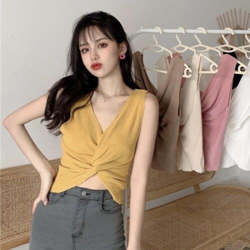 Aproms Elegant V-Neck Ribbed Knitted T-shirt Women Sexy Candy Color Criss Cross Strench Tshirt Summer Sexy Tops Woman Clothes