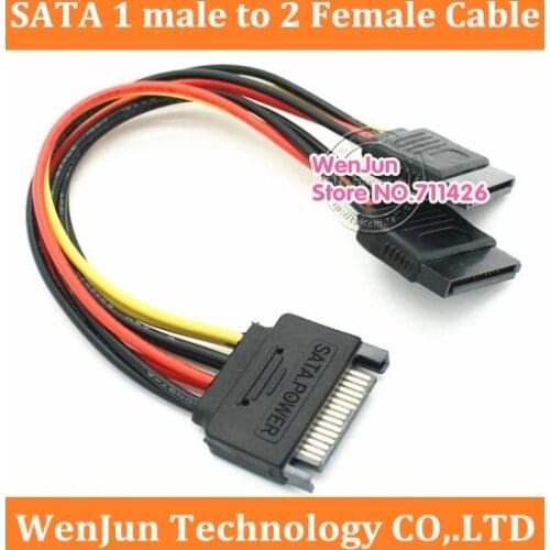 Free Shiping new SATA 15pin Hard Disk Power Male to 2 Female Splitter Y 1 to 2 extension Cable -200pcs/lot