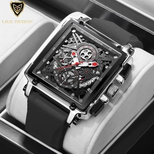 2021 New Men Watches LIGE Top Brand Luxury Waterproof Quartz Square Watch For Men Date Sport Hollow Clock Male Relogio Masculino
