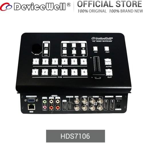 DeviceWell HDS7106 MINI Switcher with 4 SDI 2 HDMI Inputs 6 Channel HD Video Switcher for TV Multiview Live Broadcast
