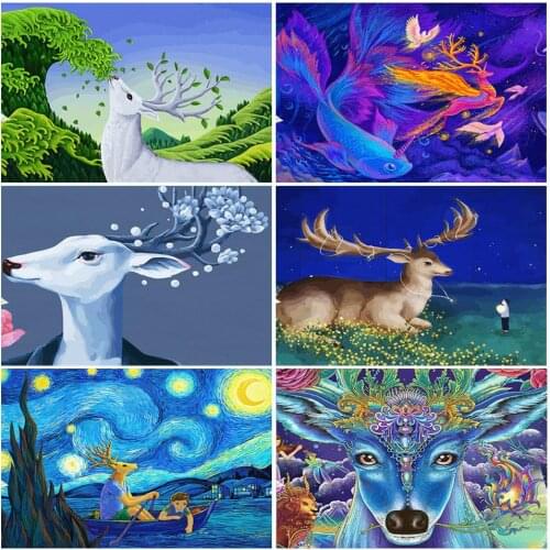 DIY Frame Oil Painting By Numbers For Adults Elk Animals On Canvas Wall Art Hand Painted Home Decor Gift Canvas Drawing