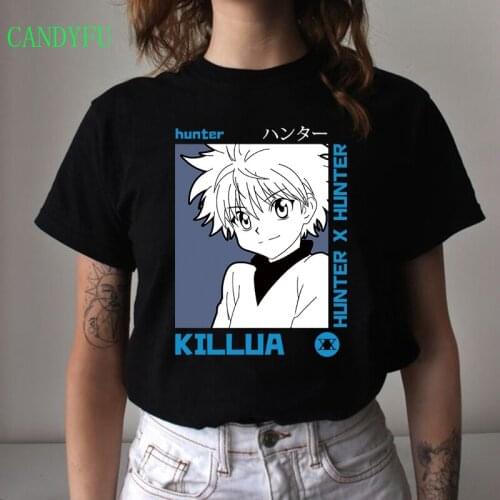 Japanese Anime 90s Hunter X Hunter T Shirt Women T-shirt black Tshirt Harajuku Kawaii Killua Clothes Funny Tops Tees Clothing