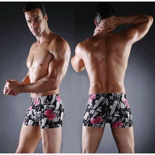 Hot Sale Sales Vintage Allover - Print Elastic Band With Ties Sexy Swim Trunk Big Men XXX mens Swimwear 02