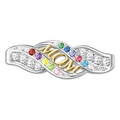 Hainon Silver Color Rings Elegant Crystal Mom Rings Gifts For Mothers Day Size 6-10 Red Purple Zircon Cubic Rings Jewelry