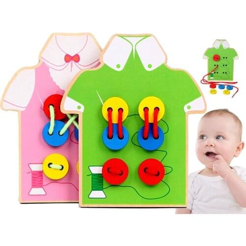 Montessori Toys Educational Wooden Toys for Children Early Learning Beads Lacing Board Toddler Sew On Buttons