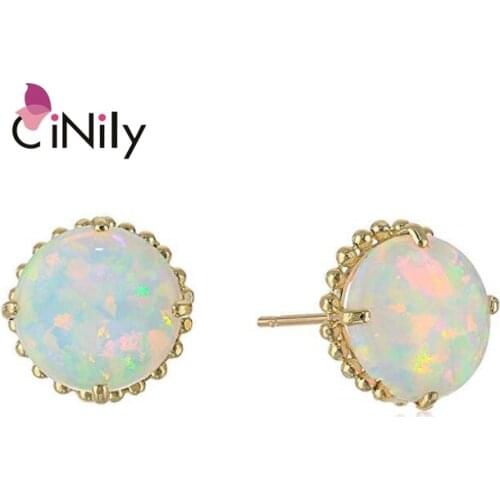 CiNily Yellow Gold White Opal Plated Exquisite Round earrings for Girls Jewelry