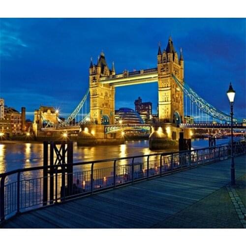 Full city scenery Diamond embroidery Tower Bridge of London Diamond painting city night cross stitch round drill Mosaic picture