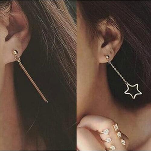 2018 hot sale Simple hollow five - pointed star asymmetric vertical tassel personality geometry Female charm earrings jewelry