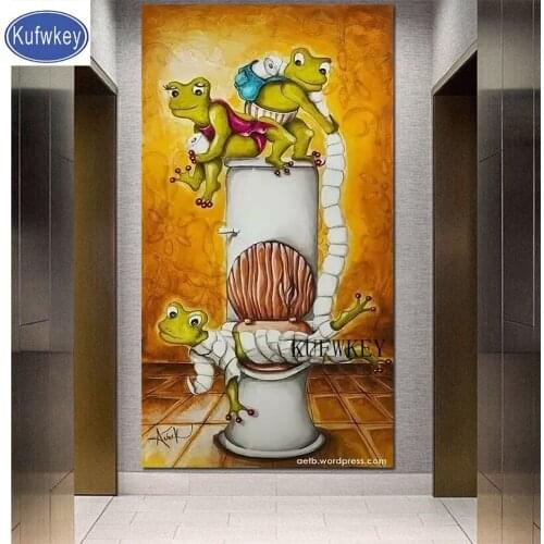 Frogs Toilet paper diamond embroidery full round square cross stitch diamond painting mosaic cartoon funny forgs Picture decor