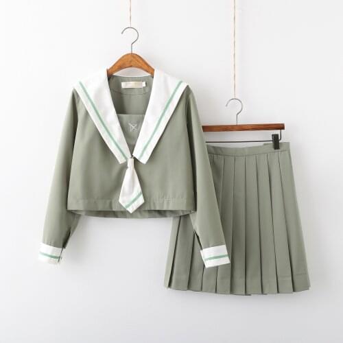 Cute Harajuku Suit Women School Uniform Sailor Navy Cosplay Costume Student Girl Long Sleeve Top Short Pleated Skirt Bow Tie Set