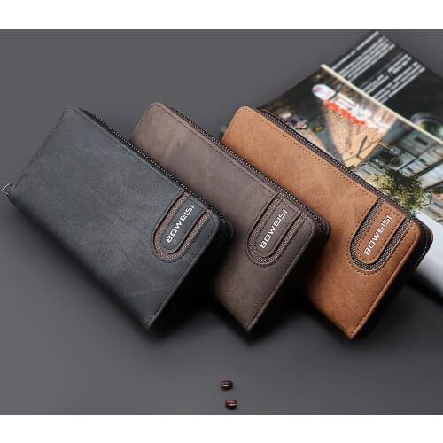 Business Leather PU Mens Wallet Zipper Long Purse Coin Case Passport Cover For Men Credit Card Holder Clutch Gifts