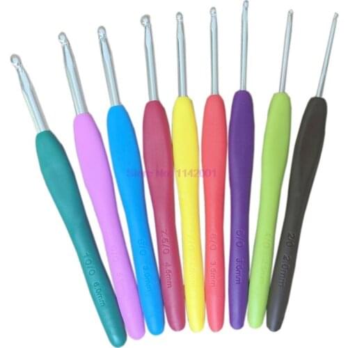 50set 9Pcs/set crochet hooks knitting needles set soft rubber handle aluminum crochet hook kite sewing accessories Weaving Kit