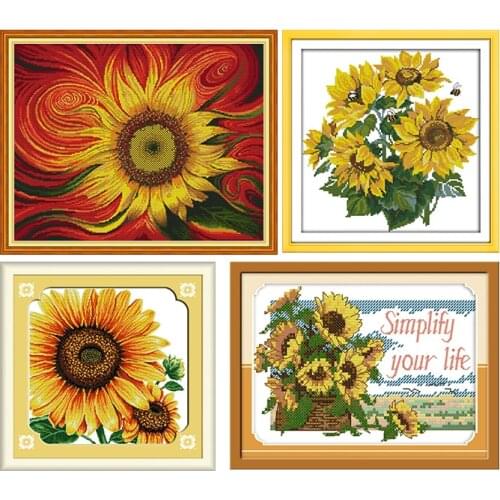 Sunflower Series DIY 11&14CT Flower Printed Patterns Cross Stitch Kits DMC Fabric on Canvas Chinese Embroidery Home Decorations