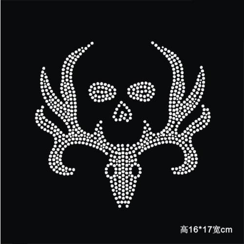 Skull hot fix rhinestone motif iron on crystal transfer applique patches for shirt bag