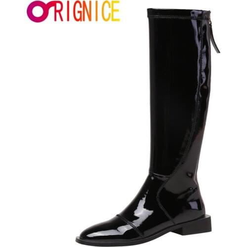 Orignice 2021 Fashion Women Waterproof Non Slip Knee High Boots Zipper Ladies Elegant Round Toe Low Heels Party Casual Shoes