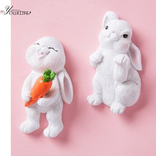 OYOURLIFE Cute Cartoon Rabbit Resin Wall Hook Key Hanger Family Self-adhesive Three-dimensional Hanger Hook Decoration Hook