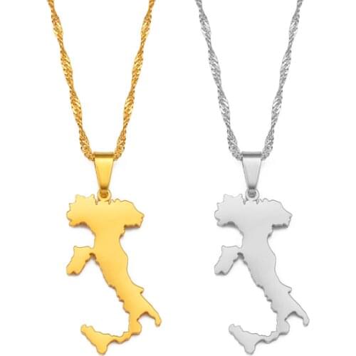 Anniyo Italy With Sicily and Sardinia Together Map Pendant Necklaces Italian Maps Jewelry Gifts #235821