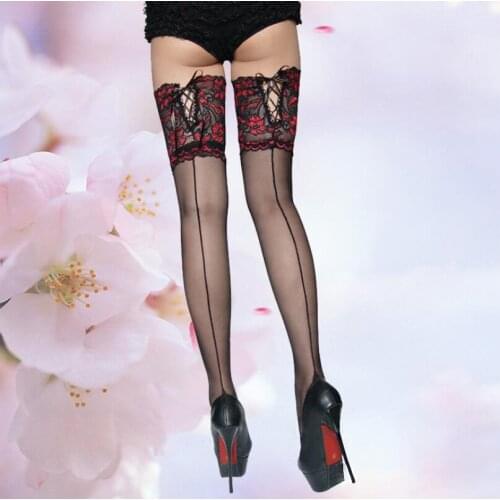 Sexy Nylon Stockings Stay Up Lace Thigh High Bas Silicone Medias De Mujer Compresion Collant Floral Striped Large Size CI392