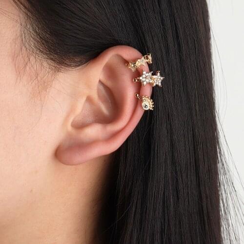 Ins Style Street Shooting Pop Star Eye Pattern Earrings Without Pierced Ear Clip Three-Piece Set New