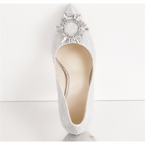 Richealnan Womens Summer Pumps Pointed Toe Silver Grit Fabric Thin High Heels Classics Wedding Stiletto Elegant Ladies Shoes