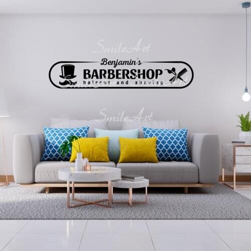 Funny Custom Name Barbershop Sticker Waterproof Vinyl Wallpaper Home Decor Kids Room Nature Decor Mural Custom