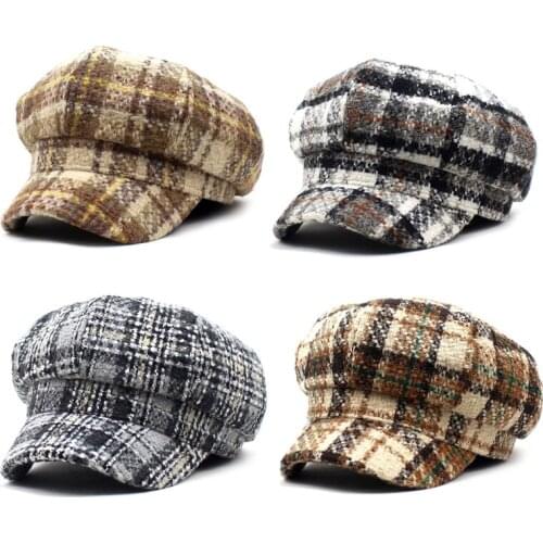 Womens Black 2021 Hats Autumn Winter Fashion Wool Patchwork Hat Newsboy Caps With Belt Female Gorras 56-58cm