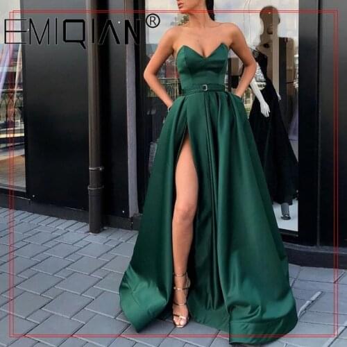 Evening Dress Satin Robe De Soiree Dark Green Long Gown V-Neck Formal Abiye Gece Elbisesi Back Lacing