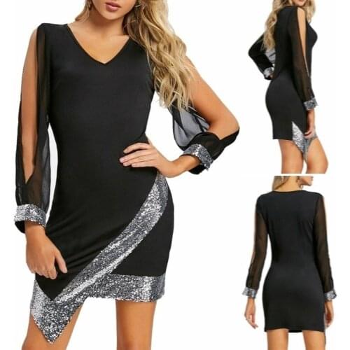 2021 Women Solid V-neck New Summer Sexy Black Club Dress Mini Sequins Dresses Elegant For Female Robe Vestidos Party Dress