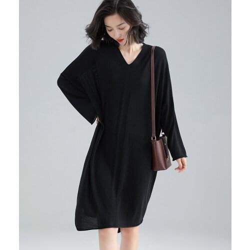 Women Oversize Wool Dress Batwing Sleeve Loose Sweater Plus Size Female Simple Knitting Clothing Pullovers