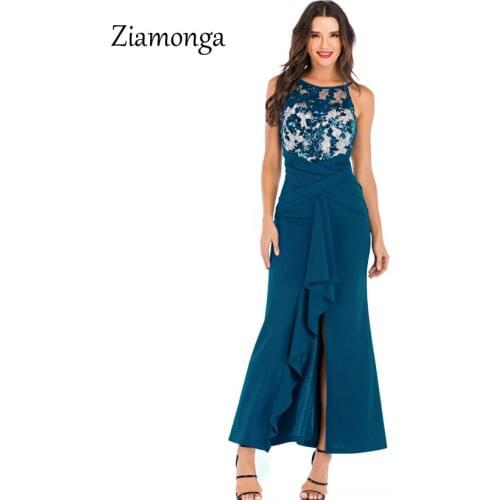 Ziamonga 2019 Newest Spring Bandage Sexy Dress Women Celebrity Lace Sequined Dress Elegant Night Club Party Long Maxi Dress