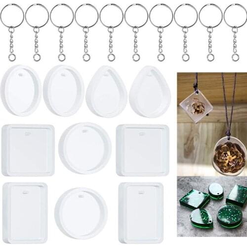 1Set Keychain Pendant Casting Silicone Mould Kit Crystal Epoxy Resin Mold for DIY Resin Pendants Jewelry Making Tools