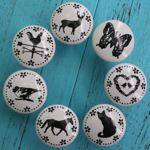 1PC Kitchen Cupboard Door Knob in Black animal Print, Traditional Ceramic Cabinet Handle Dresser Drawer Pull Nursery Decor