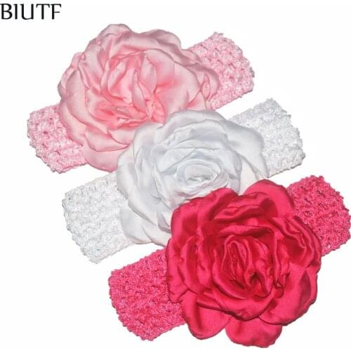 10pcs/lot Crochet Headband with Satin Peony Flower Girl Fashion Headwear for Christmas 27 Color to Choose HB016
