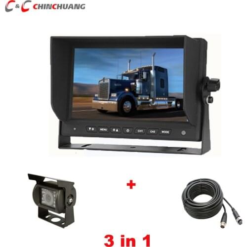 3 in 1 18 LED IR Truck Rear View Backup Camera + 7 inch Car Reverse Monitor + 15-meter Extension Cable for Bus RV Caravan Van