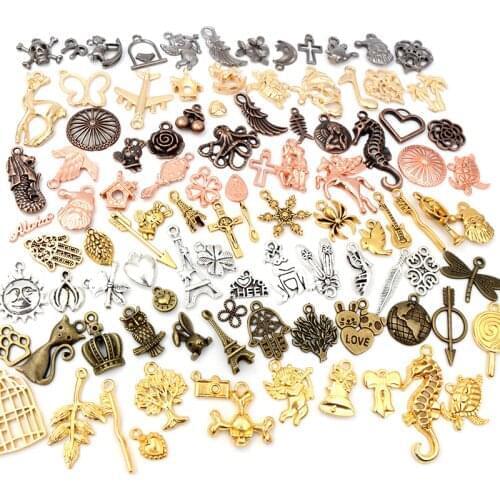 30pcs Mixed Styles Animal Heart Leaf Flower Crown Charms Pendants DIY Jewelry Findings for Necklace Bracelet Making Accessories