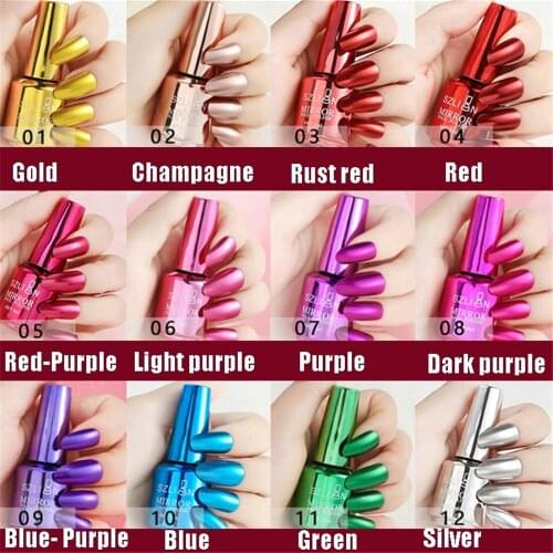 8ml Mirror Nail Polish Metallic Lacquer Silver Nail Effect Metal Gold Nail Gel Polish Base Top Coat Nails Art Manicure 15 Colors
